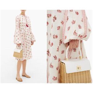 💕D'ASCOLI💕 Montauk Dress ~ 100% Cotton White with Red/Pink Floral Print Large